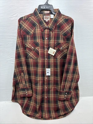 Nuevo Para Hombre ELY Cattleman Rojo Amarillo Franela Manga Larga Perla Snap 4XL E-97 Foto 1 de 4