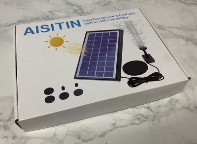 Nuevo, Bomba Fuente Solar AISITIN 6.5W, Batería Incorporada 1500mAh, 6 Boquillas Foto 1 de 4