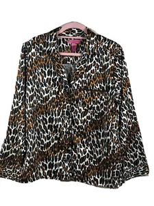Betsey Johnson Intimates Size Large Leopard Print Pajama Button Top - Picture 1 of 6