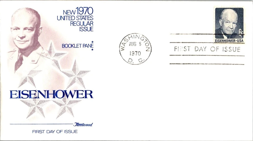 Dwight D Eisenhower Booklet Pane 1970 First Day FDC Fleetwood Cachet Unaddressed - Image 1 of 1