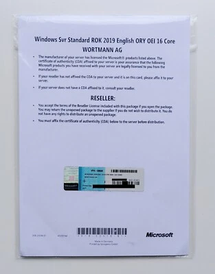 MS Windows Server 2019 Standard 64 Bit 16 Core Kerne DVD Deutsch Wortmann MUI - Bild 1 von 2
