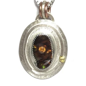 53 Ct Tw Fire Agate Sterling Silver Gold Nugget Mandarin Garnet Jewelry Pendant - Picture 1 of 8