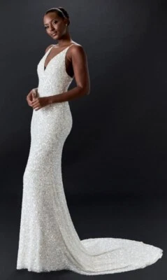 Nuevo Vestido de Boda Talla 4 Hilos de Loto Brillo Cristal Cuentas ¡$2200!! Foto 1 de 3