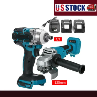 For Makita 125mm Angle Grinder + Impact Wrench Cordless Tool Combo Kit Brushless