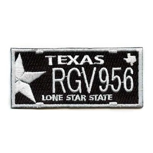 Texas Black License Plate Logo Patch RGV 956 Embroidered Iron On - Picture 1 of 2