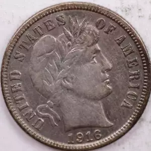 Moneda de diez centavos de plata de barbero 1916-S, moneda sin circular del estado como nueva, tienda #DE0002 - Imagen 1 de 2