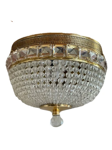 Antique Vintage French Crystal Beaded Chandelier Flush Mount Ceiling Light Dome Cover