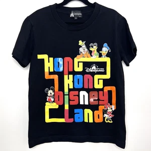 Disneyland Hong Kong T-Shirt XS Black Colorful Mickey Goofy Donald Minnie Tee - Picture 1 of 9