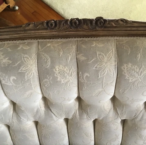 Antique French Provincial Ivory brocade Sofa and Chair. Will separate Cover
