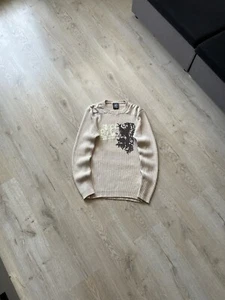 Vintage Tribal Dragon Ripped Striped Blend Pullover Sweater Logo M Italy Y2K Rap - Picture 1 of 10