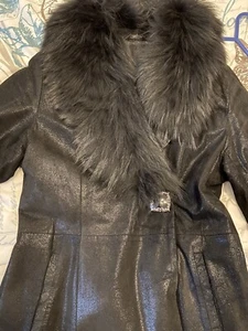 Leather Coat , Fox ,belt , Pockets. Insulated( Original Price 650£) - Picture 1 of 6