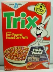 ORIGINAL 1977 STAR WARS TRIX CEREAL BOX-UNFLATTENED-ROBOT STICKON OFFER - Picture 1 of 6