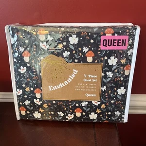 Queen-Enchanted 4 Piece Sheet Set-Butterflies- Mushroom- Beautiful Flowers -NEW - Picture 1 of 7