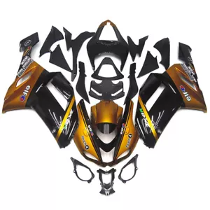 Gold Black Fairings fit for Kawasaki Ninja ZX6R 2007 2008 ABS Injection Bodywork - Picture 1 of 9