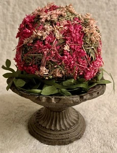 Pedestal Flower Urn With Arrangement Metal Vase Shabby Distressed - Picture 1 of 3