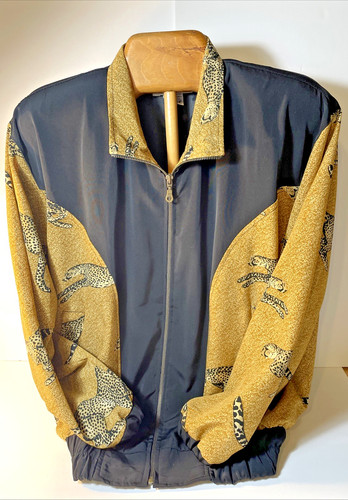 VALENTINO Giacca donna stile riscaldamento VALENTINA anni 90 stampa leopardata nera vintage taglia unica