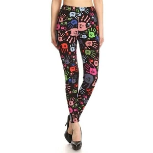 Plus Size Multi Hand Print Leggings, Skinny, Full Length, Elastic High Waist - Picture 1 of 9