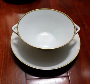 (8pc) Hutschenreuther Hohenberg 4 Cups/Soup bowl & 4 Saucers White Gold - Picture 1 of 15