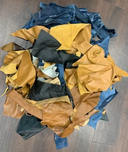 10 lb Box Mixed Colors Cowhide Remnants Scrap Leather Pieces Free Shipping - Picture 1 of 6