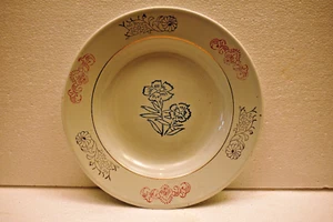 Vintage Enamel Soup Plate Floral and Carnation Design 9.5" Antique Tableware Old - Photo 1 sur 6