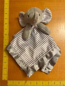 CIRCO Gray/White Stripe Elephant Velour Satin SECURITY BLANKET Lovey - Picture 1 of 3