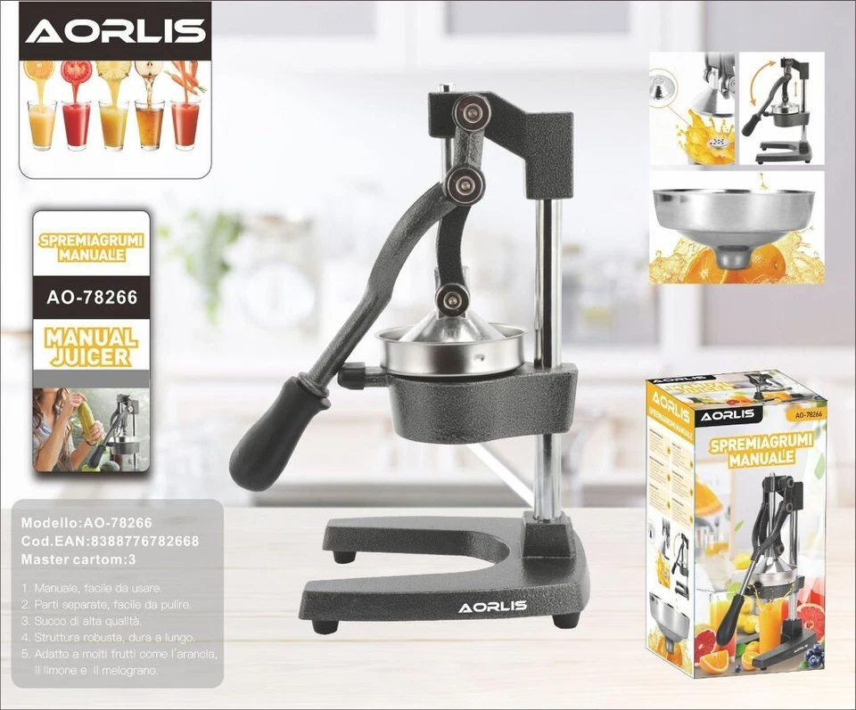 X Exprimidor Manual Aorlis AO-78266 - Tomado A Palanca Acero Inoxidable Jugo - Imagen 1 de 1