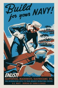 Build For Your Navy WWII Poster Vintage Old Historical Military Seabees - Bild 1 von 1