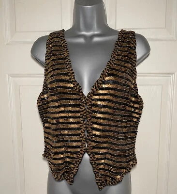 Chaleco Vintage Lentejuelas Dorado y Negro de Marshall Fields Talla P/M Foto 1 de 4