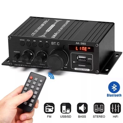 400W 12V 2 Channel Bluetooth Powerful Stereo Audio Power Amplifier HiFi Amp - image 1 of 4