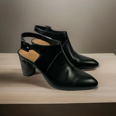 Vionic Roseville Black Leather Heeled Bootie Ankle Strap Slingback Shoe Size 7.5 - Image 1 of 4