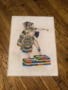 Caballero Aguila Maya Messico dipinto a mano opera d'arte in pelle fatta a mano - Foto 1 di 5