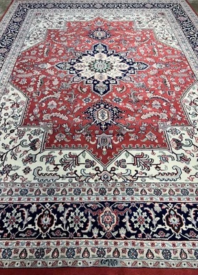 9' x 12' Hand-Knotted Wool Heriz Area Rug - 9x12 Red Handmade Carpet - Image 1 of 4
