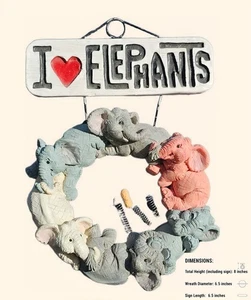 Figurina vintage I Love Elephants Wreath di Kathy Wise 1999 regalo Sansone - Foto 1 di 8