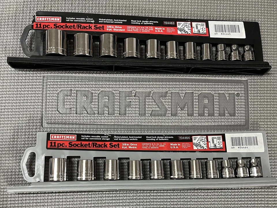 Craftsman USA NOS 3/8” Drive 6 Pt Socket Sets SAE & Metric 34463 34464  - Image 1 of 1