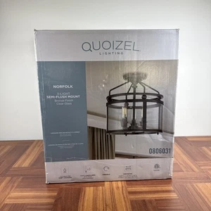 Quoizel Norfolk 11.87-in W Oil rubbed bronze Clear Glass Semi-Flush Mount Light - Picture 1 of 4