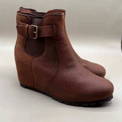 MERRELL 棕色皮革靴子懒人鞋隐藏楔形鞋女式 7.5 码 — 第 1/4 张图片