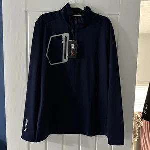 RLX Ralph Lauren Golf Men’s Mockneck Long Sleeve 1/4 Zip Top BlueMedium - Picture 1 of 3