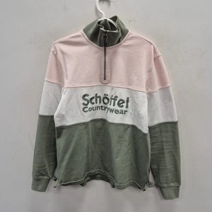 Schoffel rosa grün weiß Countrywear Logo 1/4 Reißverschluss Ausschnitt Sweatshirt Pullover Small - Bild 1 von 9