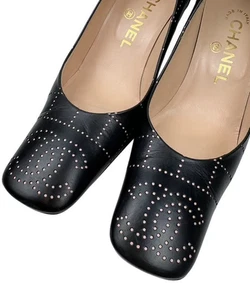 Chanel Pumps Punched CC Mark Kalbsleder x Holz Größe 35 mit Karton authentisch - Bild 1 von 8