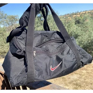 Vintage 90s NIKE Duffel Gym Bag Black 2 Zipper Pockets + Strap (24x12x12) Y2K - Picture 1 of 9