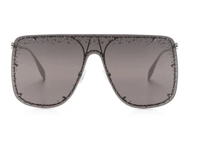 Nuevo ALEXANDER MCQUEEN Gafas de sol plateadas sin montura con escudo de estrás para mujer Foto 1 de 4