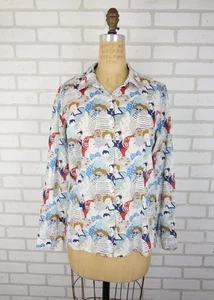 SEASALT Larissa Organic Cotton Shirt Womens 6 US Button Retro Ladies AOP Print - Picture 1 of 14