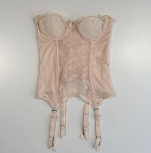 Vintage 1950s LADY MARLENE Bustier Corset Bra w/Garters Pink Lace Strapless Sz34 - Picture 1 of 12