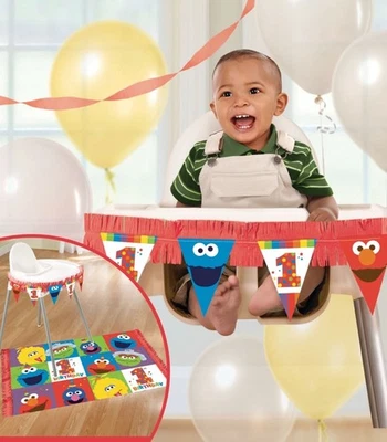 SESAME STREET 1ER CUMPLEAÑOS Kit de Decoración de Silla Alta (BANNER Y ALFOMBRILLA) NUEVO Foto 1 de 4