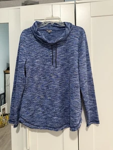 Talbots Damen Sweatshirt Wasserfallausschnitt Large blau meliert Stretch Pullover - Bild 1 von 4