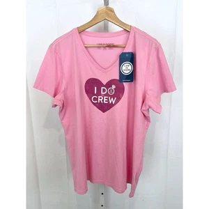 NWT LIFE IS GOOD Short Sleeve Crusher Lite Tee Shirt V Neck I Do Crew Pink XL - Picture 1 of 8