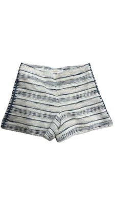 Mini Pantalones Cortos TORY BURCH Talla 0 Azul Crema Texturizado Forrado Cremallera Lateral Bordado Foto 1 de 4