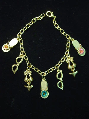 SALE ~ "JJ" Jonette Jewelry Matte Gold Pewter 'BEACH Symbols' 7" Bracelet ~ SALE - Image 1 of 2