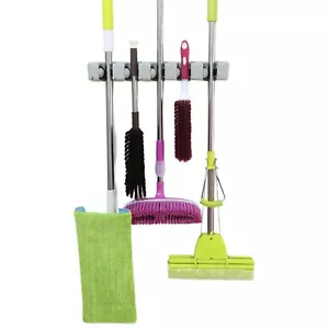Wall Mount Magic Mop and Broom Holder Hanger 5 Position Cleaning Tool Organizer - Picture 1 of 6