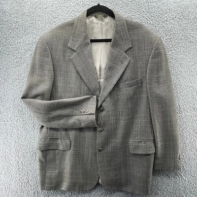 John Henry Blazer Mens 46 Regular Brown Sports Coat Jacket Wool Blend Checkered - Image 1 of 4